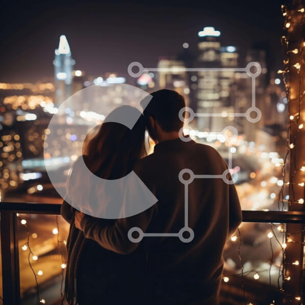 Intra Συλλεκτικό Ξύλινο Παζλ Plywood  4mm - Ζευγάρι αγκαλιάζεται και απολαμβάνει τη θέα στην πόλη τη νύχτα Σε Ξύλινο Κουτί - Διαστάσεις Puzzle: 10x10 cm – 25 κομμάτια