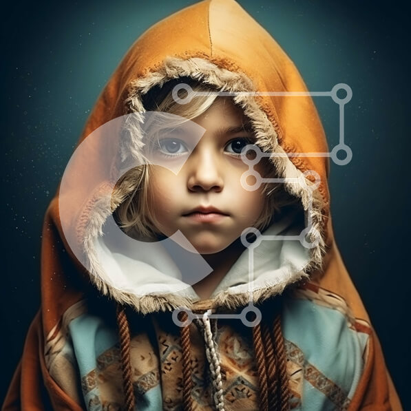 Intra Συλλεκτικό Ξύλινο Παζλ Plywood  4mm - Χαριτωμένο πορτρέτο ενός παιδιού που φορά ένα σακάκι με κουκούλα Σε Ξύλινο Κουτί - Διαστάσεις Puzzle: 10x10 cm – 25 κομμάτια