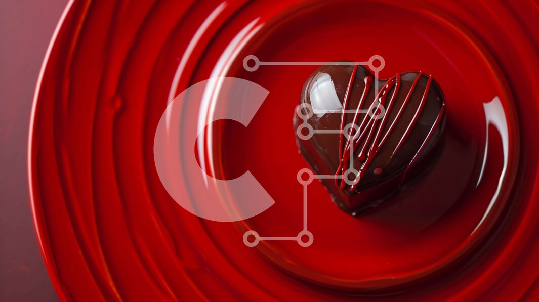 Σετ των 2 Intra Συλλεκτικό Ξύλινο Παζλ Plywood  4mm - Επιδόρπιο σοκολάτας σε σχήμα καρδιάς σε κόκκινο πιάτο Σε Ξύλινο Κουτί - Διαστάσεις: 10x10 cm – 25 κομμάτια