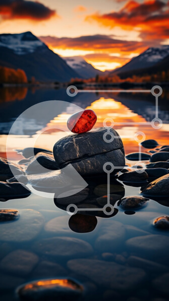 Σετ των 2 Intra Συλλεκτικό Ξύλινο Παζλ Plywood  4mm - Εκπληκτικό τοπίο ηλιοβασιλέματος με κόκκινο βράχο στη μέση μιας λίμνης Σε Ξύλινο Κουτί - Διαστάσεις: 10x10 cm – 25 κομμάτια