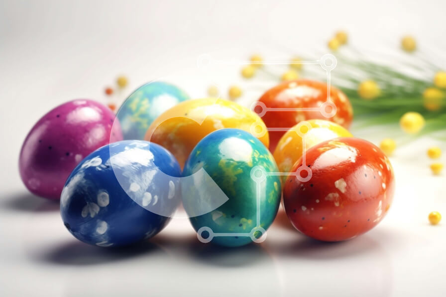 Intra Συλλεκτικό Ξύλινο Παζλ Plywood  4mm - Όμορφη εικόνα των πολύχρωμων πασχαλινών αυγών σε λευκό φόντο Σε Ξύλινο Κουτί - Διαστάσεις: 10x10 cm – 25 κομμάτια