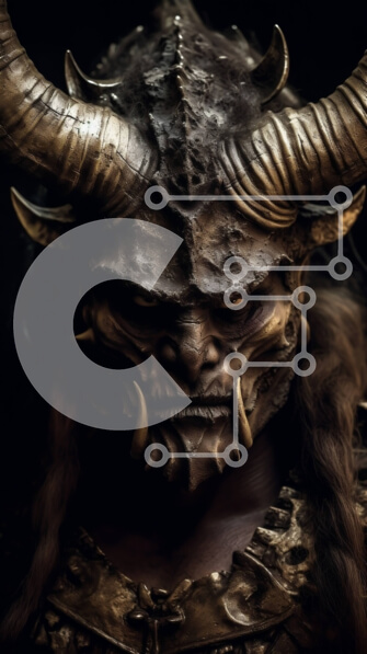 Intra Συλλεκτικό Ξύλινο Παζλ Plywood  4mm - Κοντινή φωτογραφία ενός ατόμου που φορά ένα κερασφόρο κράνος και πανοπλία Σε Ξύλινο Κουτί - Διαστάσεις Puzzle: 10x10 cm – 25 κομμάτια