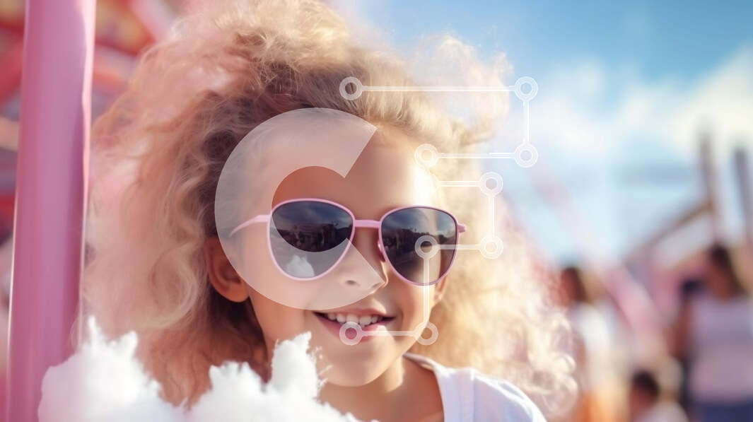 Intra Συλλεκτικό Ξύλινο Παζλ Plywood  4mm - Νεαρό κορίτσι που απολαμβάνει τη βόλτα στο λούνα παρκ με το μαλλί της γριάς Σε Ξύλινο Κουτί - Διαστάσεις Puzzle: 10x10 cm – 25 κομμάτια