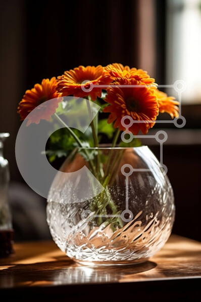 Σετ των 2 Intra Συλλεκτικό Ξύλινο Παζλ Plywood  4mm - Βάζο με πορτοκαλί λουλούδια σε ξύλινο τραπέζι στο φως του ήλιου Σε Ξύλινο Κουτί - Διαστάσεις: 10x10 cm – 25 κομμάτια