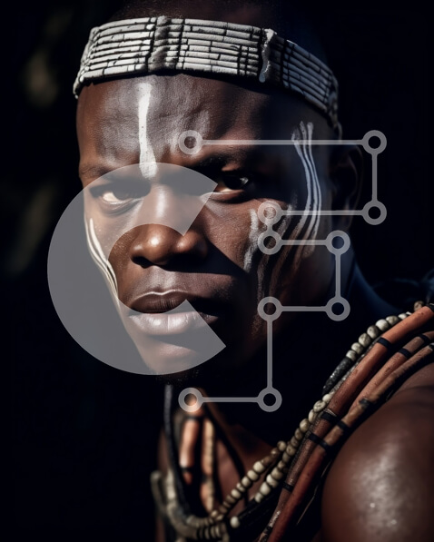 Intra Συλλεκτικό Ξύλινο Παζλ Plywood  4mm - Maasai Tribe Man - Παραδοσιακή βαφή προσώπου και κοσμήματα στην Κένυα Σε Ξύλινο Κουτί - Διαστάσεις Puzzle: 10x10 cm – 25 κομμάτια