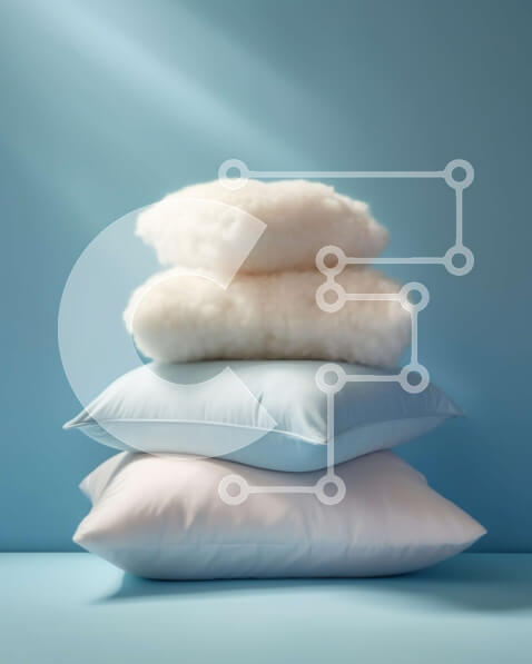 Intra Συλλεκτικό Ξύλινο Παζλ Plywood  4mm - Όμορφη εικόνα μιας στοίβας μαξιλαριών σε μπλε φόντο Σε Ξύλινο Κουτί - Διαστάσεις Puzzle: 10x10 cm – 25 κομμάτια