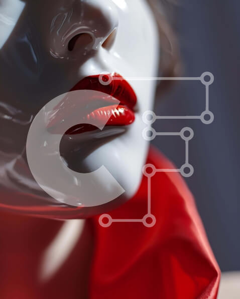 Intra Συλλεκτικό Ξύλινο Παζλ Plywood  4mm - Κοντινό πλάνο κομψά ντυμένης γυναίκας με κόκκινο κραγιόν και λευκό μακιγιάζ Σε Ξύλινο Κουτί - Διαστάσεις Puzzle: 10x10 cm – 25 κομμάτια