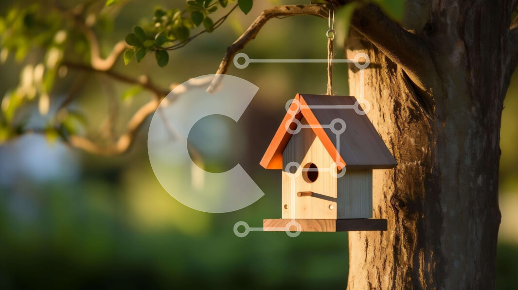 Intra Συλλεκτικό Ξύλινο Παζλ Plywood  4mm - Birdhouse που κρέμεται από κλαδί δέντρου με πουλιά Σε Ξύλινο Κουτί - Διαστάσεις: 10x10 cm – 25 κομμάτια