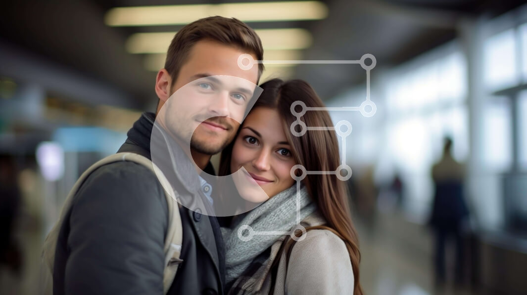 Intra Συλλεκτικό Ξύλινο Παζλ Plywood  4mm - Νεαρό ζευγάρι αγκαλιάζεται σε ένα αεροδρόμιο Σε Ξύλινο Κουτί - Διαστάσεις Puzzle: 10x10 cm – 25 κομμάτια