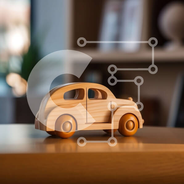 Intra Συλλεκτικό Ξύλινο Παζλ Plywood  4mm - Ξύλινο αυτοκίνητο παιχνίδι στο τραπέζι με θέα στον ορίζοντα της πόλης Σε Ξύλινο Κουτί - Διαστάσεις: 10x10 cm – 25 κομμάτια