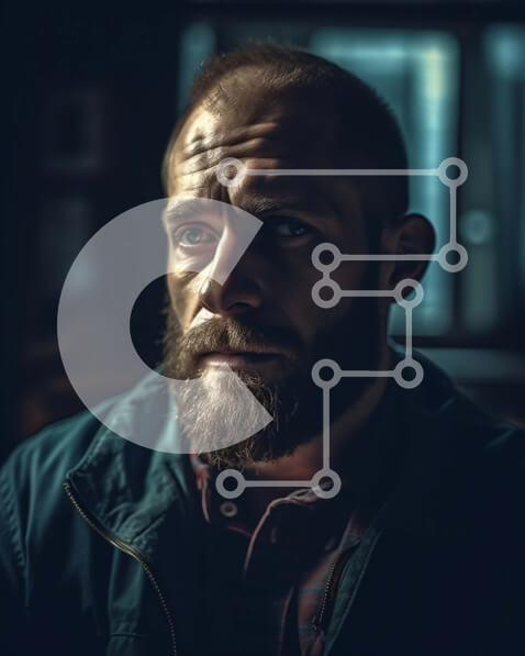 Intra Συλλεκτικό Ξύλινο Παζλ Plywood  4mm - Σοβαρός άνδρας σε αμυδρά φωτισμένο δωμάτιο που κοιτάζει την απόσταση Σε Ξύλινο Κουτί - Διαστάσεις Puzzle: 10x10 cm – 25 κομμάτια