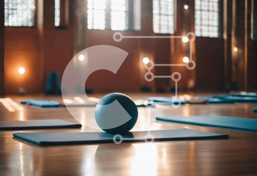 Intra Συλλεκτικό Ξύλινο Παζλ Plywood  4mm - Χαλάκια γιόγκα με μπλε μπάλα στο στούντιο γυμναστικής Σε Ξύλινο Κουτί - Διαστάσεις Puzzle: 10x10 cm – 25 κομμάτια