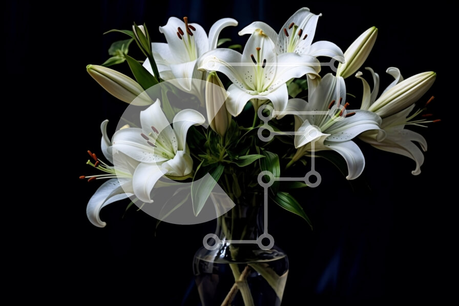 Intra Συλλεκτικό Ξύλινο Παζλ Plywood  4mm - Όμορφη εικόνα λευκών κρίνων σε βάζο σε σκούρο φόντο Σε Ξύλινο Κουτί - Διαστάσεις: 10x10 cm – 25 κομμάτια