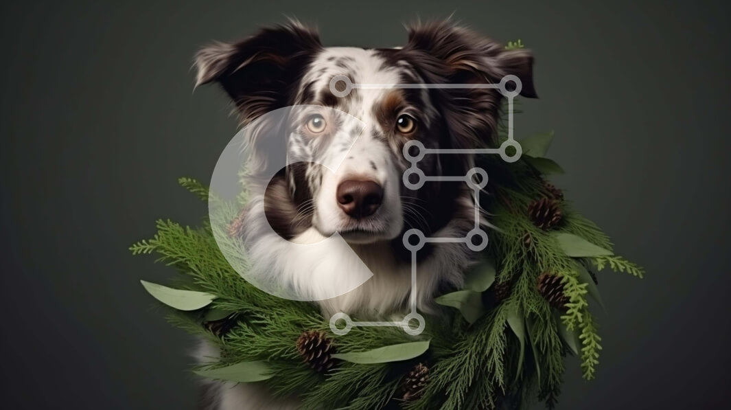 Σετ των 2 Intra Συλλεκτικό Ξύλινο Παζλ Plywood  4mm - Σκύλος Border Collie που φορά διακοσμητικό στεφάνι Σε Ξύλινο Κουτί - Διαστάσεις: 10x10 cm – 25 κομμάτια