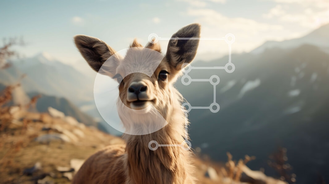 Intra Συλλεκτικό Ξύλινο Παζλ Plywood  4mm - Μικρά ελάφια στη βραχώδη πλαγιά με βουνά στο φόντο Σε Ξύλινο Κουτί - Διαστάσεις: 10x10 cm – 25 κομμάτια