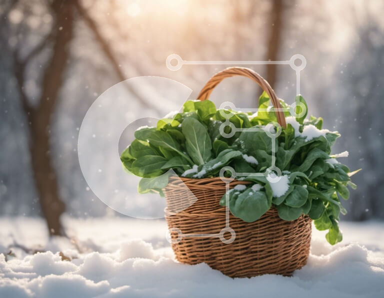 Intra Συλλεκτικό Ξύλινο Παζλ Plywood  4mm - Φρέσκα φύλλα σπανακιού στο χιόνι Σε Ξύλινο Κουτί - Διαστάσεις: 10x10 cm – 25 κομμάτια