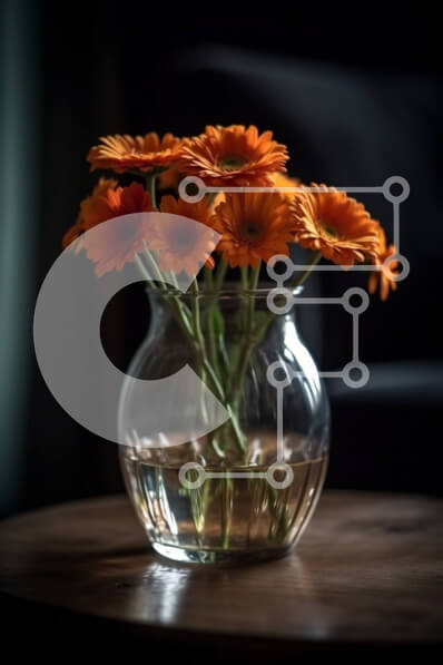 Σετ των 2 Intra Συλλεκτικό Ξύλινο Παζλ Plywood  4mm - Βάζο με πορτοκαλί λουλούδια σε ξύλινο τραπέζι σε δωμάτιο με χαμηλό φωτισμό Σε Ξύλινο Κουτί - Διαστάσεις: 10x10 cm – 25 κομμάτια