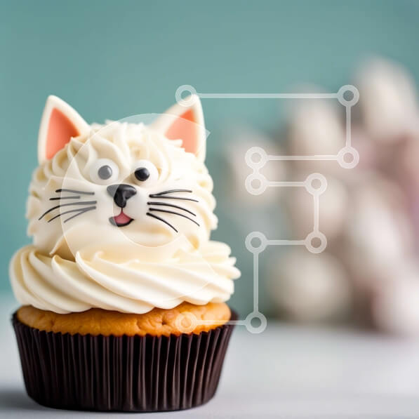 Σετ των 2 Intra Συλλεκτικό Ξύλινο Παζλ Plywood  4mm - Αξιολάτρευτο cupcake λευκής γάτας σε μπλε φόντο Σε Ξύλινο Κουτί - Διαστάσεις: 10x10 cm – 25 κομμάτια