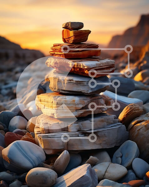 Intra Συλλεκτικό Ξύλινο Παζλ Plywood  4mm - Όμορφη σκηνή ηλιοβασιλέματος με στοίβα βράχων στην παραλία Σε Ξύλινο Κουτί - Διαστάσεις Puzzle: 10x10 cm – 25 κομμάτια