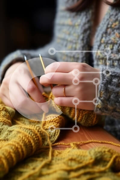 Intra Συλλεκτικό Ξύλινο Παζλ Plywood  4mm - Γυναίκα που πλέκει ένα κίτρινο πουλόβερ με βελονάκι Σε Ξύλινο Κουτί - Διαστάσεις Puzzle: 10x10 cm – 25 κομμάτια