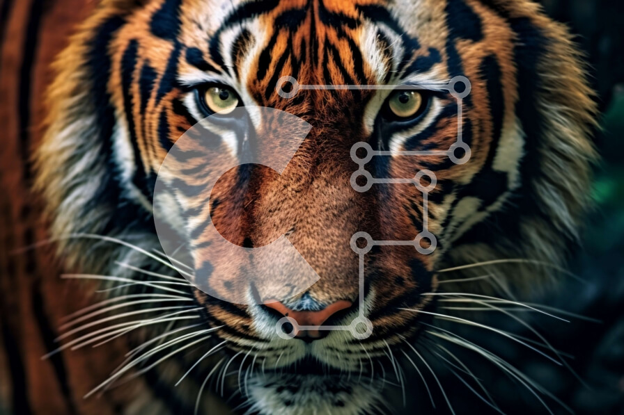 Σετ των 2 Intra Συλλεκτικό Ξύλινο Παζλ Plywood  4mm - Εκπληκτική κοντινή πλάνο του προσώπου μιας τίγρης με δυνατά μάτια Σε Ξύλινο Κουτί - Διαστάσεις: 10x10 cm – 25 κομμάτια