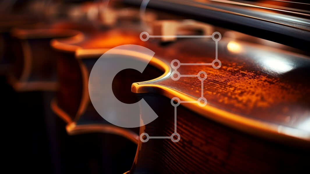 Intra Συλλεκτικό Ξύλινο Παζλ Plywood  4mm - Κοντινή όψη ενός βιολιού με έγχορδα και ταστιέρα Σε Ξύλινο Κουτί - Διαστάσεις Puzzle: 10x10 cm – 25 κομμάτια