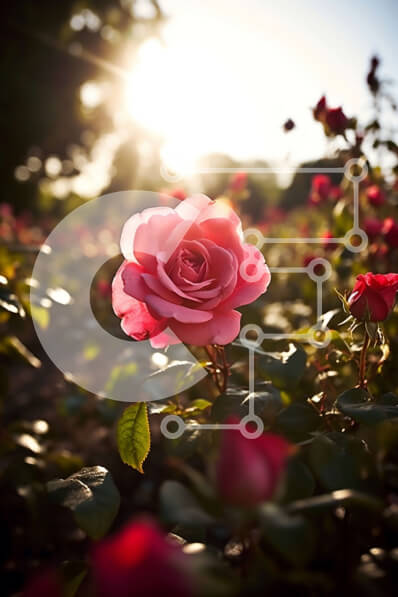 Σετ των 2 Intra Συλλεκτικό Ξύλινο Παζλ Plywood  4mm - Όμορφη εικόνα ενός ροζ τριαντάφυλλου σε έναν κήπο στο ηλιοβασίλεμα Σε Ξύλινο Κουτί - Διαστάσεις: 10x10 cm – 25 κομμάτια