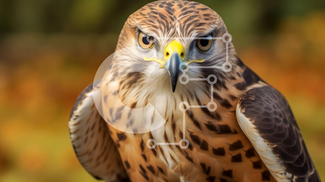 Σετ των 2 Intra Συλλεκτικό Ξύλινο Παζλ Plywood  4mm - Κοντινή εικόνα του προσώπου ενός γερακιού με σοβαρή έκφραση Σε Ξύλινο Κουτί - Διαστάσεις: 10x10 cm – 25 κομμάτια