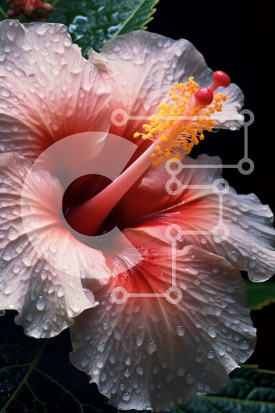 Σετ των 2 Intra Συλλεκτικό Ξύλινο Παζλ Plywood  4mm - Όμορφη κοντινή πλάνο του λουλουδιού ιβίσκου με σταγόνες βροχής στα πέταλά του Σε Ξύλινο Κουτί - Διαστάσεις: 10x10 cm – 25 κομμάτια