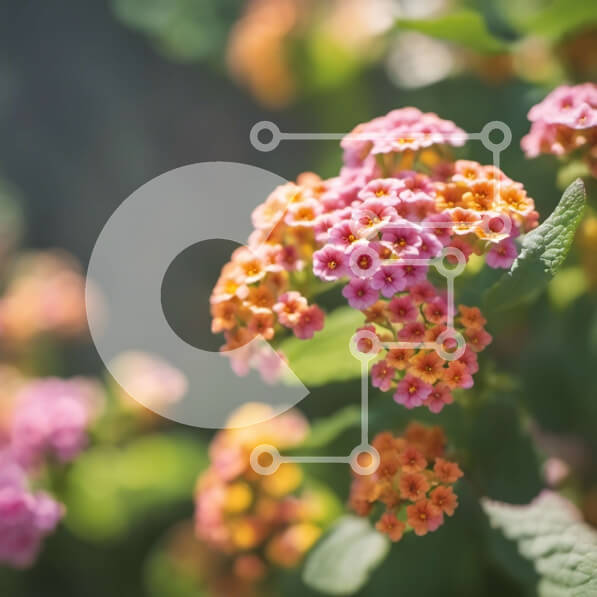 Intra Συλλεκτικό Ξύλινο Παζλ Plywood  4mm - Από κοντά ροζ και πορτοκαλί λουλούδια με πράσινα φύλλα Σε Ξύλινο Κουτί - Διαστάσεις: 10x10 cm – 25 κομμάτια