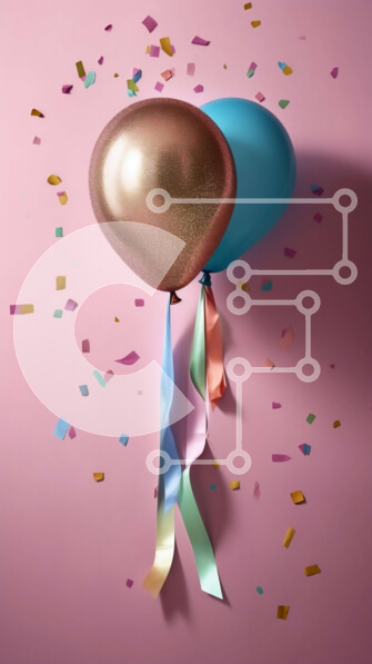 Intra Συλλεκτικό Ξύλινο Παζλ Plywood  4mm - Πολύχρωμα μπαλόνια δεμένα μαζί σε ροζ φόντο με κομφετί Σε Ξύλινο Κουτί - Διαστάσεις Puzzle: 10x10 cm – 25 κομμάτια