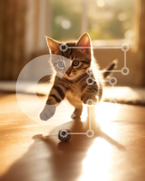 Σετ των 2 Intra Συλλεκτικό Ξύλινο Παζλ Plywood  4mm - Χαριτωμένο Tiger Cub που τρέχει προς το ποντίκι παιχνίδι με πράσινα μάτια Σε Ξύλινο Κουτί - Διαστάσεις: 10x10 cm – 25 κομμάτια