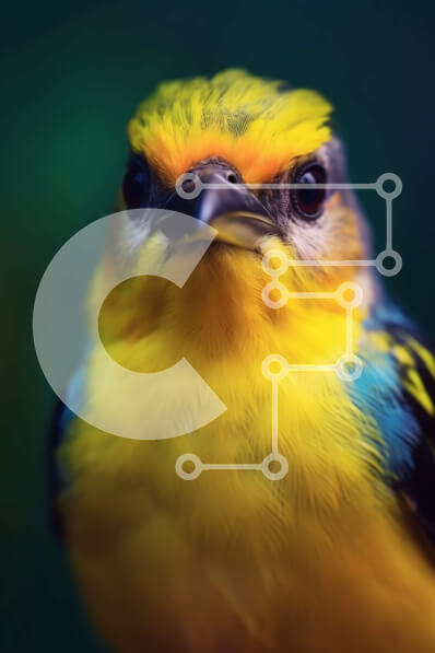 Σετ των 2 Intra Συλλεκτικό Ξύλινο Παζλ Plywood  4mm - Κοντινό πλάνο ενός μικρού πουλιού με φωτεινά κίτρινα και μπλε φτερά Σε Ξύλινο Κουτί - Διαστάσεις: 10x10 cm – 25 κομμάτια