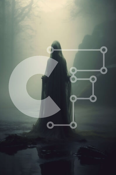 Σετ των 2 Intra Συλλεκτικό Ξύλινο Παζλ Plywood  4mm - Απόκοσμη και δυσοίωνη φωτογραφία μιας γυναίκας με λευκό φόρεμα σε ένα μυστηριώδες δάσος Σε Ξύλινο Κουτί - Διαστάσεις: 10x10 cm – 25 κομμάτια