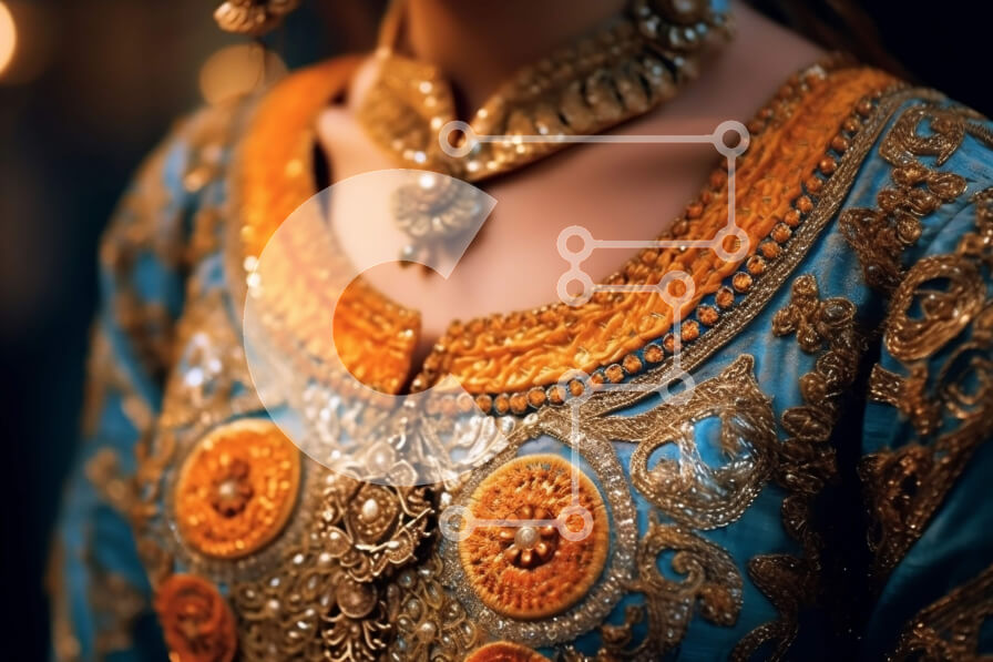 Intra Συλλεκτικό Ξύλινο Παζλ Plywood  4mm - Κομψή γυναίκα με μπλε και χρυσοκέντητο φόρεμα Σε Ξύλινο Κουτί - Διαστάσεις Puzzle: 10x10 cm – 25 κομμάτια