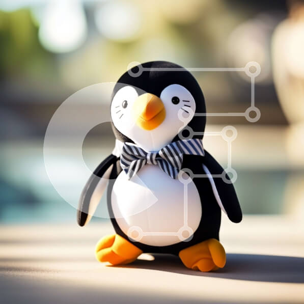 Intra Συλλεκτικό Ξύλινο Παζλ Plywood  4mm - Αξιολάτρευτη εικόνα ενός γεμισμένου παιχνιδιού πιγκουίνου με παπιγιόν Σε Ξύλινο Κουτί - Διαστάσεις Puzzle: 10x10 cm – 25 κομμάτια