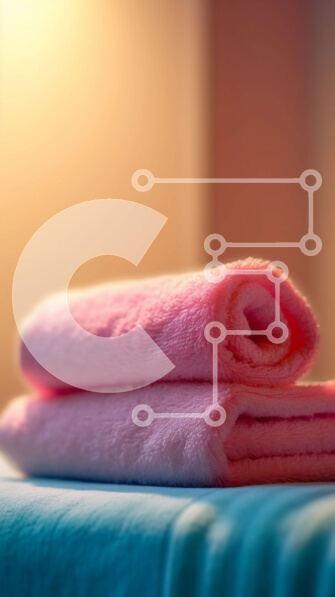 Intra Συλλεκτικό Ξύλινο Παζλ Plywood  4mm - Όμορφη εικόνα με ροζ πετσέτες και μπλε κουβέρτα σε τραπέζι μασάζ Σε Ξύλινο Κουτί - Διαστάσεις Puzzle: 10x10 cm – 25 κομμάτια