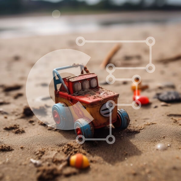 Intra Συλλεκτικό Ξύλινο Παζλ Plywood  4mm - Αξιολάτρευτη εικόνα ενός αυτοκινήτου παιχνιδιών στην παραλία Σε Ξύλινο Κουτί - Διαστάσεις Puzzle: 10x10 cm – 25 κομμάτια