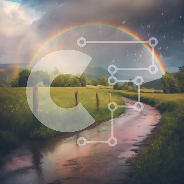 Intra Συλλεκτικό Ξύλινο Παζλ Plywood  4mm - Ουράνιο τόξο πάνω από το χορτάρι με την ξύλινη γέφυρα και τους φράκτες Σε Ξύλινο Κουτί - Διαστάσεις: 10x10 cm – 25 κομμάτια