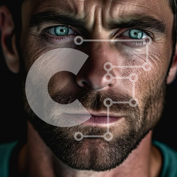 Intra Συλλεκτικό Ξύλινο Παζλ Plywood  4mm - Κοντινό πλάνο πορτρέτο ενός όμορφου άνδρα με μπλε μάτια και πράσινο πουκάμισο Σε Ξύλινο Κουτί - Διαστάσεις Puzzle: 10x10 cm – 25 κομμάτια