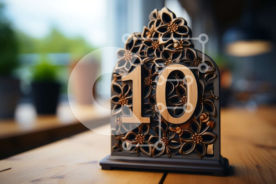 Intra Συλλεκτικό Ξύλινο Παζλ Plywood  4mm - Περίπλοκο σκαλιστό ξύλινο νούμερο 10 σε ένα ξύλινο τραπέζι Σε Ξύλινο Κουτί - Διαστάσεις Puzzle: 10x10 cm – 25 κομμάτια