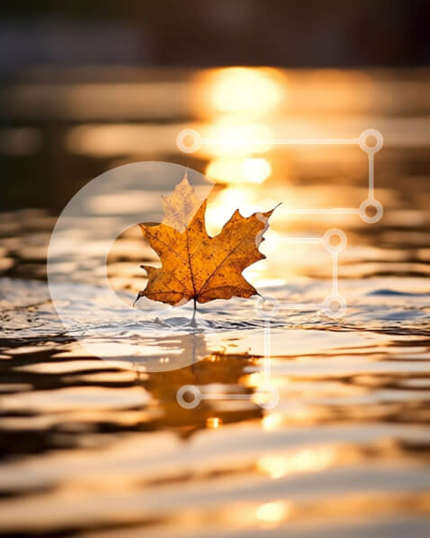 Intra Συλλεκτικό Ξύλινο Παζλ Plywood  4mm - Όμορφη εικόνα ενός ενιαίου κίτρινου φύλλου στο νερό στο ηλιοβασίλεμα Σε Ξύλινο Κουτί - Διαστάσεις: 10x10 cm – 25 κομμάτια