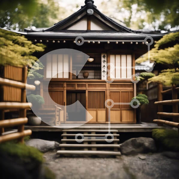 Intra Συλλεκτικό Ξύλινο Παζλ Plywood  4mm - Σπίτι ιαπωνικού στιλ με ξύλινα σκαλοπάτια και φυτά σε γλάστρες Σε Ξύλινο Κουτί - Διαστάσεις Puzzle: 10x10 cm – 25 κομμάτια