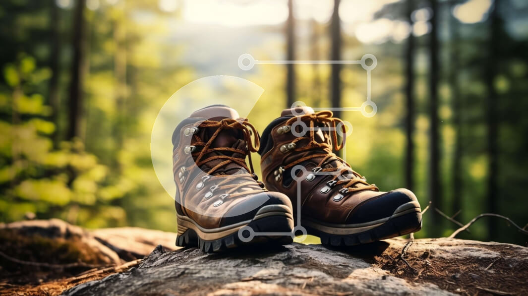 Intra Συλλεκτικό Ξύλινο Παζλ Plywood  4mm - Μπότες πεζοπορίας σε έναν βράχο στο δάσος Σε Ξύλινο Κουτί - Διαστάσεις: 10x10 cm – 25 κομμάτια