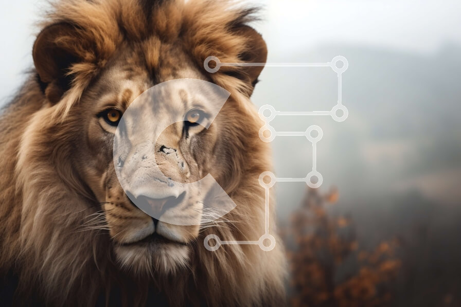 Σετ των 2 Intra Συλλεκτικό Ξύλινο Παζλ Plywood  4mm - Majestic Lion στο φυσικό περιβάλλον Σε Ξύλινο Κουτί - Διαστάσεις: 10x10 cm – 25 κομμάτια