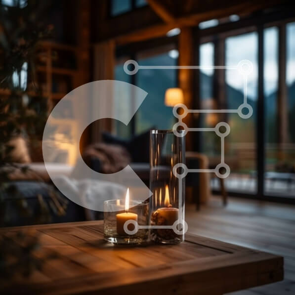 Intra Συλλεκτικό Ξύλινο Παζλ Plywood  4mm - Άνετο σαλόνι με τζάκι και θέα στο βουνό - Φωτογραφία Αρχείου Σε Ξύλινο Κουτί - Διαστάσεις Puzzle: 10x10 cm – 25 κομμάτια