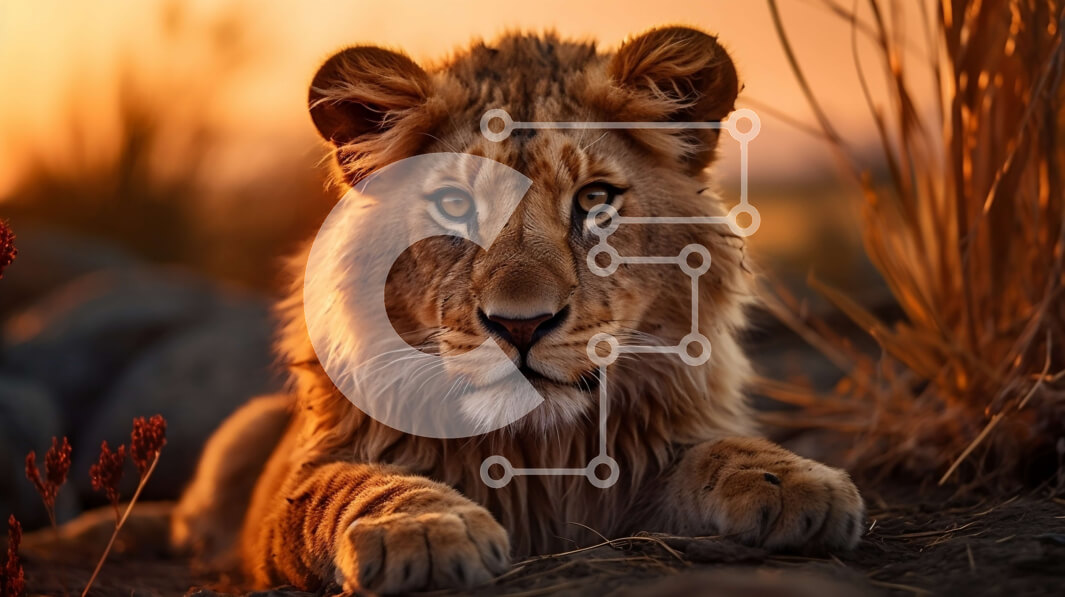 Σετ των 2 Intra Συλλεκτικό Ξύλινο Παζλ Plywood  4mm - Χαλαρό λιοντάρι ξαπλωμένο στο γρασίδι Σε Ξύλινο Κουτί - Διαστάσεις: 10x10 cm – 25 κομμάτια