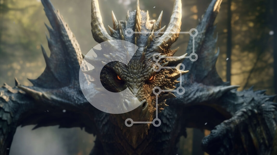 Intra Συλλεκτικό Ξύλινο Παζλ Plywood  4mm - Μεγαλοπρεπής εικόνα ενός σκοτεινού δράκου σε ένα μυστηριώδες δάσος Σε Ξύλινο Κουτί - Διαστάσεις Puzzle: 10x10 cm – 25 κομμάτια