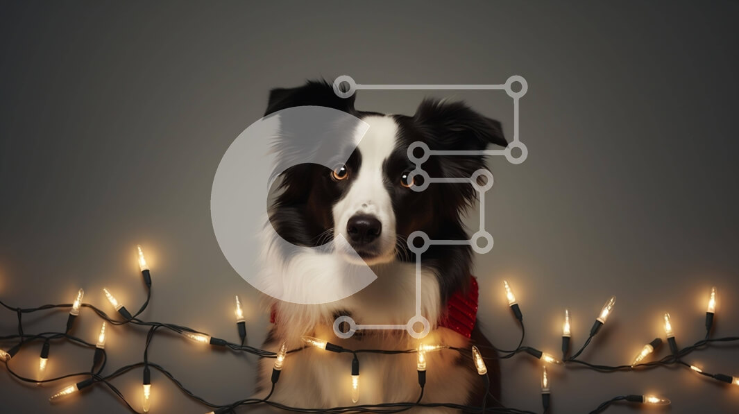 Σετ των 2 Intra Συλλεκτικό Ξύλινο Παζλ Plywood  4mm - Σκύλος Border Collie που κάθεται ανάμεσα στα φώτα των Χριστουγέννων Σε Ξύλινο Κουτί - Διαστάσεις: 10x10 cm – 25 κομμάτια