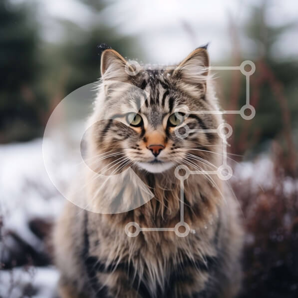 Intra Συλλεκτικό Ξύλινο Παζλ Plywood  4mm - Αφράτη γάτα στο χιόνι με πράσινα μάτια Σε Ξύλινο Κουτί - Διαστάσεις: 10x10 cm – 25 κομμάτια